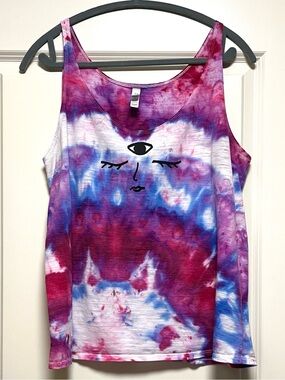 Boho Pride Summer Tank Handmade Block Print Tie Dye Third Eye Pink Purple Blue L